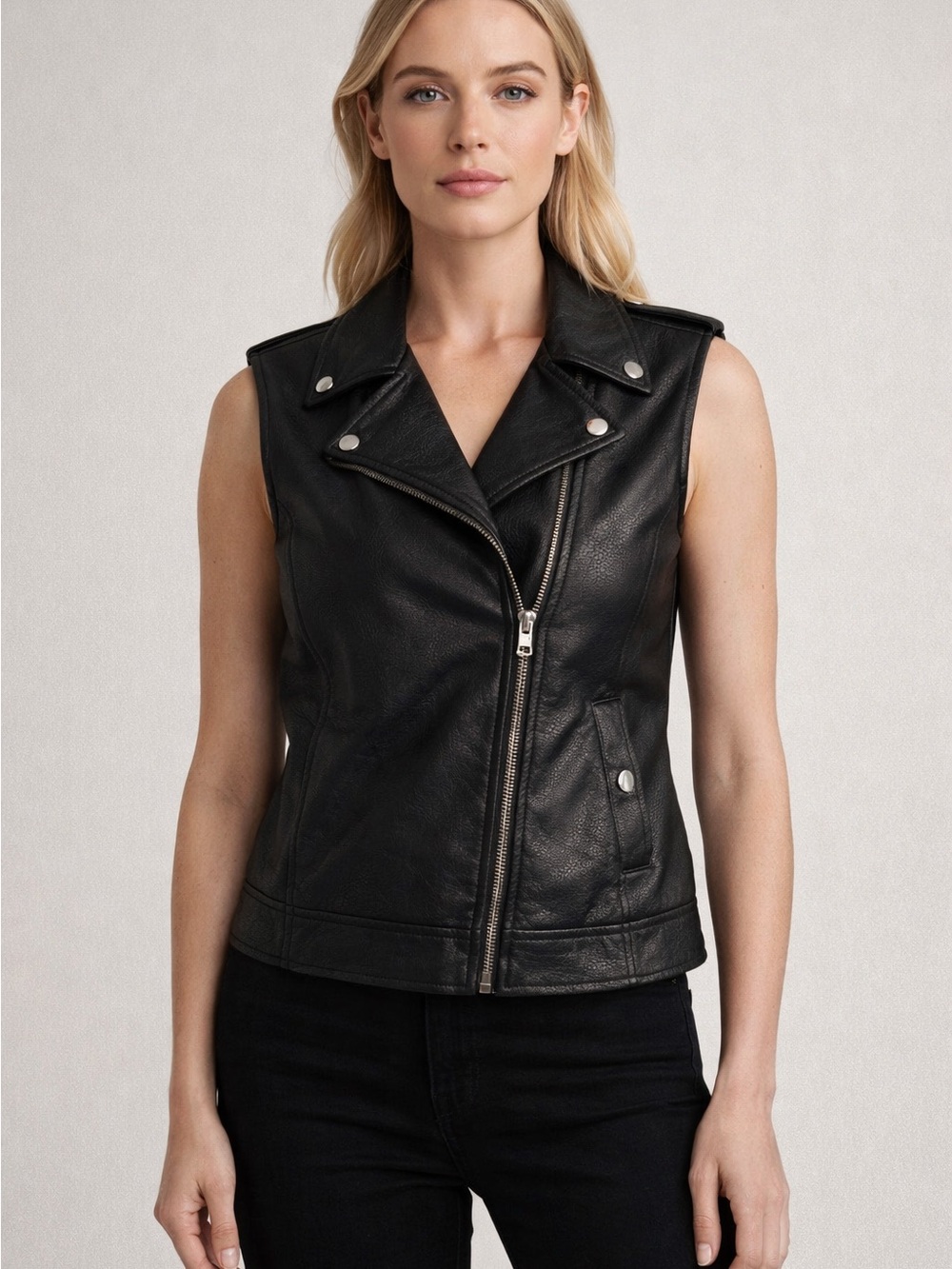Free Press Black Faux Leather Moto Vest NWT Size XL